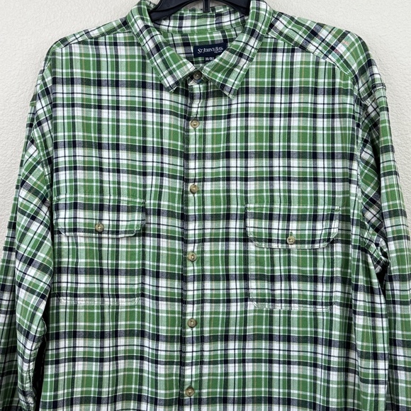 . John's Bay Big & Tall Mens Green Plaid LS Button Up Flannel Shirt Sz. 3XLT - Picture 2 of 11